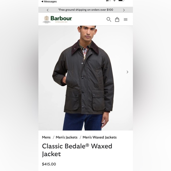 Barbour Bedale Waxed Jacket - Black and Brown - Picture 1 of 8